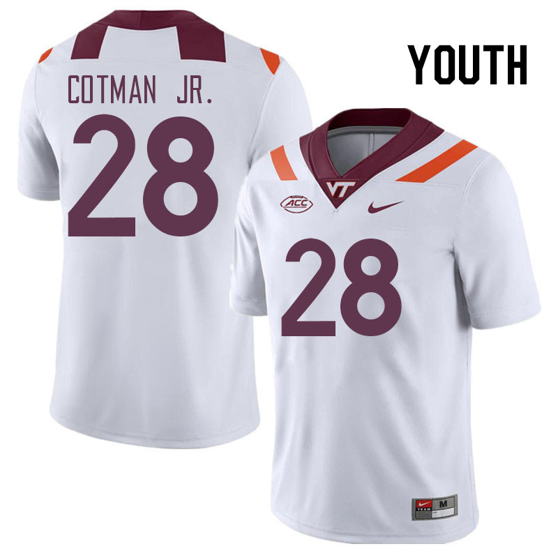 Youth #28 Antonio Cotman Jr. Virginia Tech Hokies College Football Jerseys Stitched Sale-White - Click Image to Close